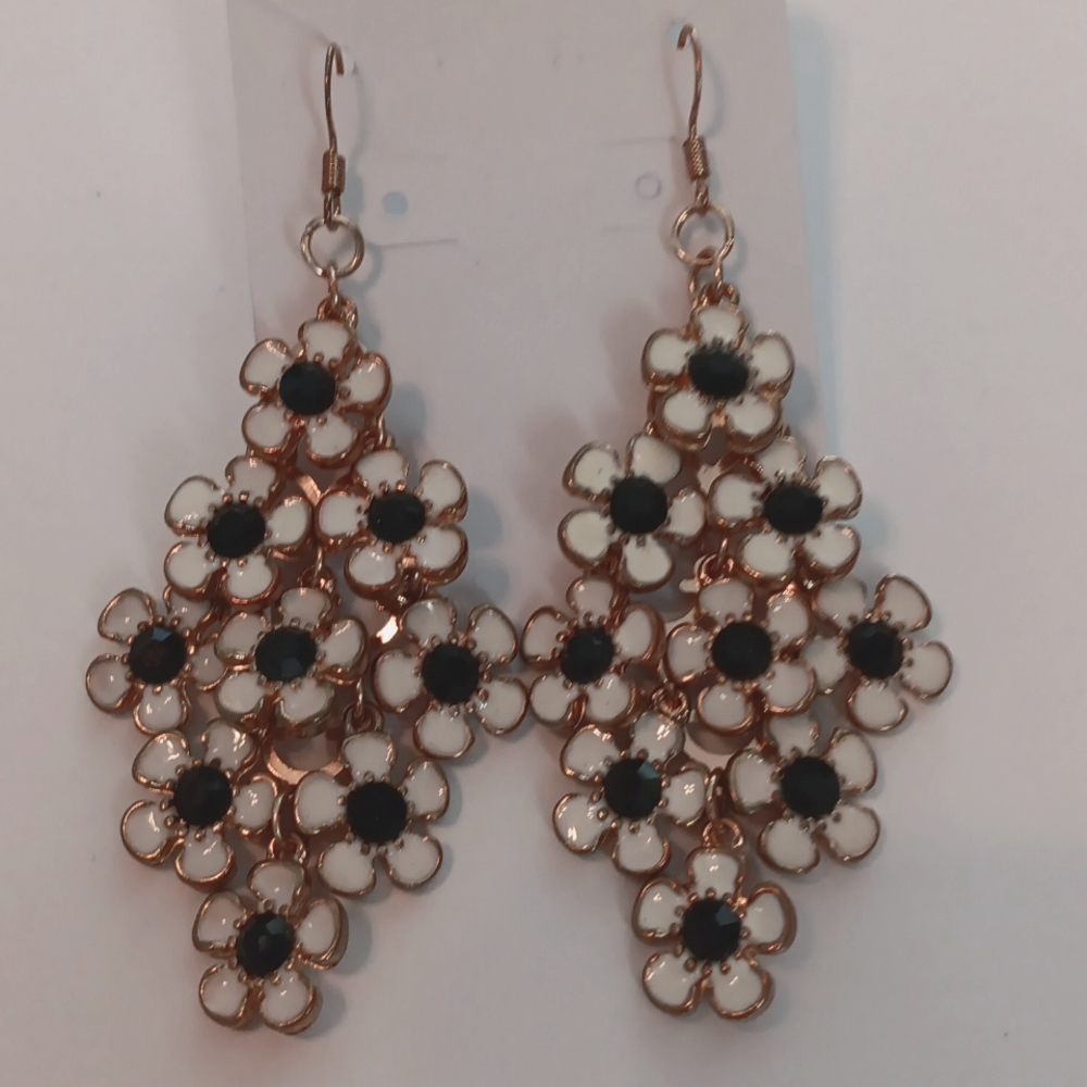 Earrings, Black Rhinestone,enameled,dangle, pierced, Gorgeous